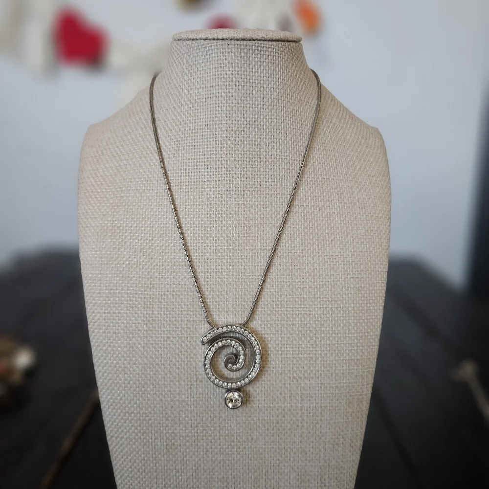 Brighton Vintage Elegant Whirl Spiral Pendant Necklace Silver Statement Jewelry